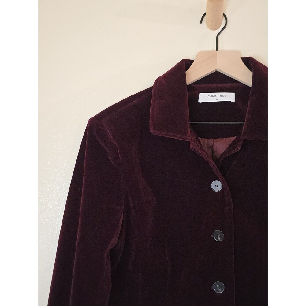 Commense Velvet Lapel Short Blazer Jacket Womens M Burgundy Wine Button Front - Picture 4 of 11